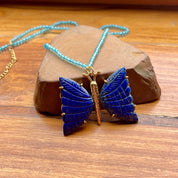 Hand Carved Butterfly Lapis Lazuli Pendant Necklace