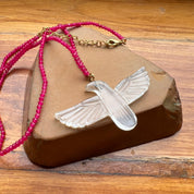 Hand Carved Crystal Soaring Phoenix Bird Pendant Necklace