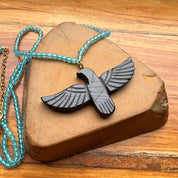 Black Onyx Soaring Phoenix Bird Pendant Necklace