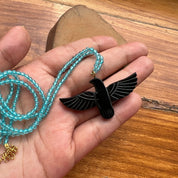 Black Onyx Soaring Phoenix Bird Pendant Necklace