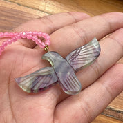 Fluorite Soaring Phoenix Bird Pendant Necklace
