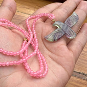 Fluorite Soaring Phoenix Bird Pendant Necklace
