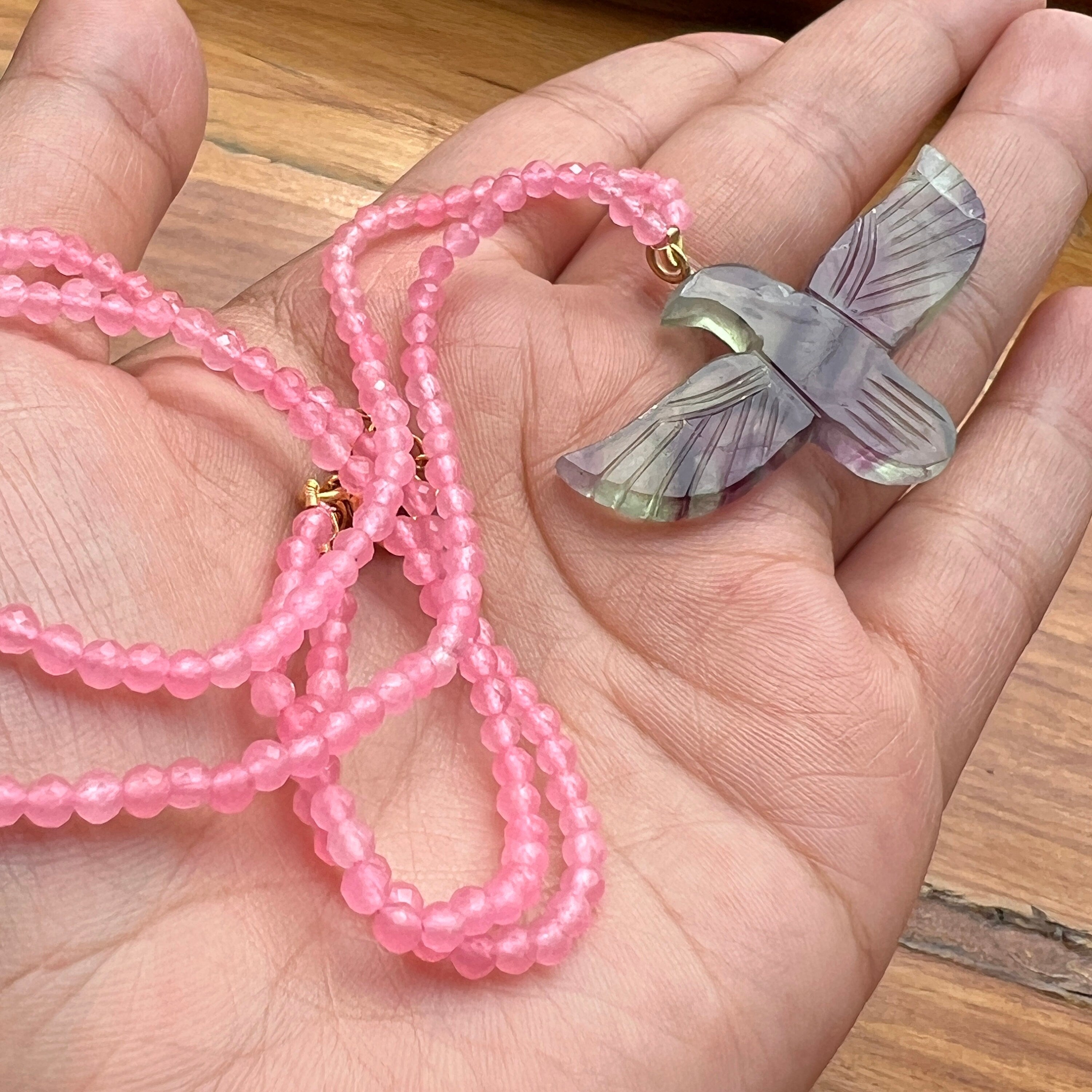 Fluorite Soaring Phoenix Bird Pendant Necklace