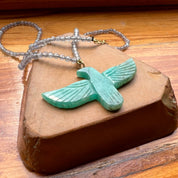 Green Amazonite Soaring Phoenix Bird Pendant Necklace