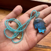 Hamsa Hand Labradorite Hand Carved Pendant Necklace