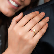 Open Clover Promise Ring with Raw Ruby