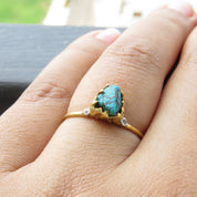 Natural Raw Turquoise & Diamond Solitaire Ring