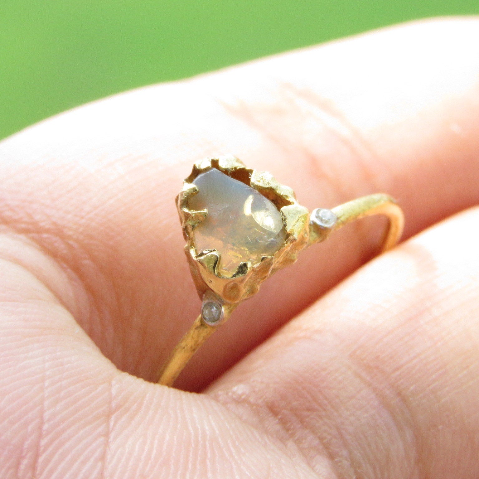 Natural Raw Opal & Diamond Solitaire Ring