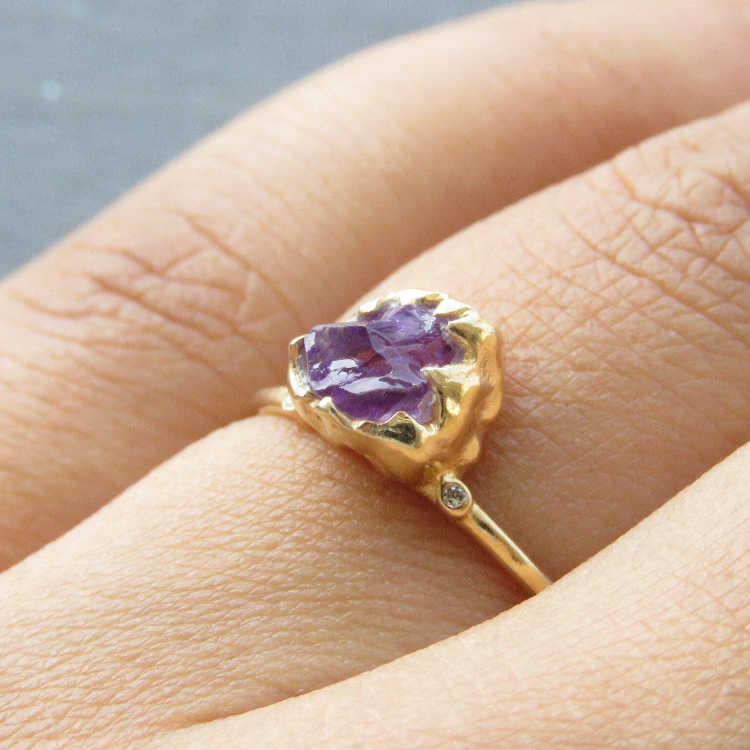 Natural Raw Amethyst Solitaire Ring