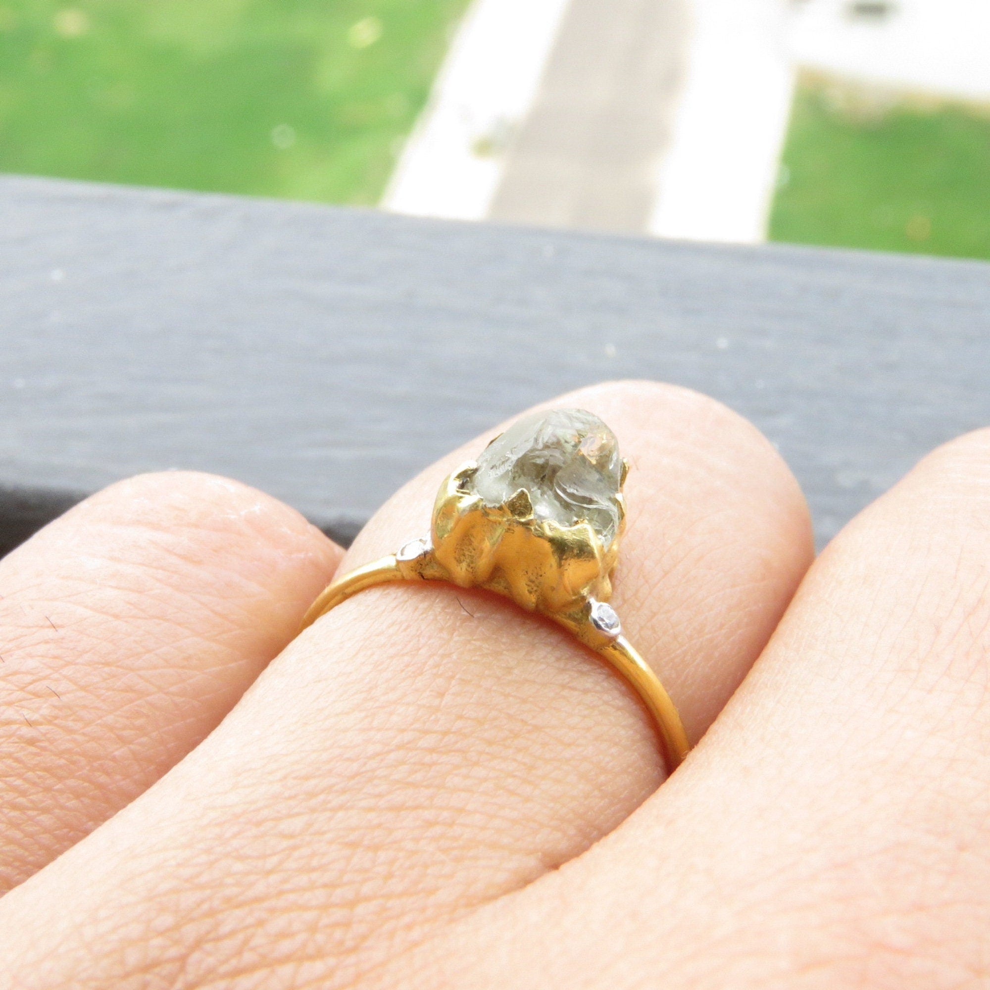 Natural Raw Quartz Crystal Solitaire Ring