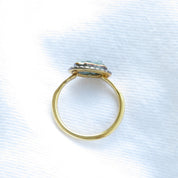 Raw Rough Blue Diamond Solitaire Ring with Black Rhodium Border