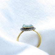 Raw Rough Blue Diamond Solitaire Ring with Black Rhodium Border