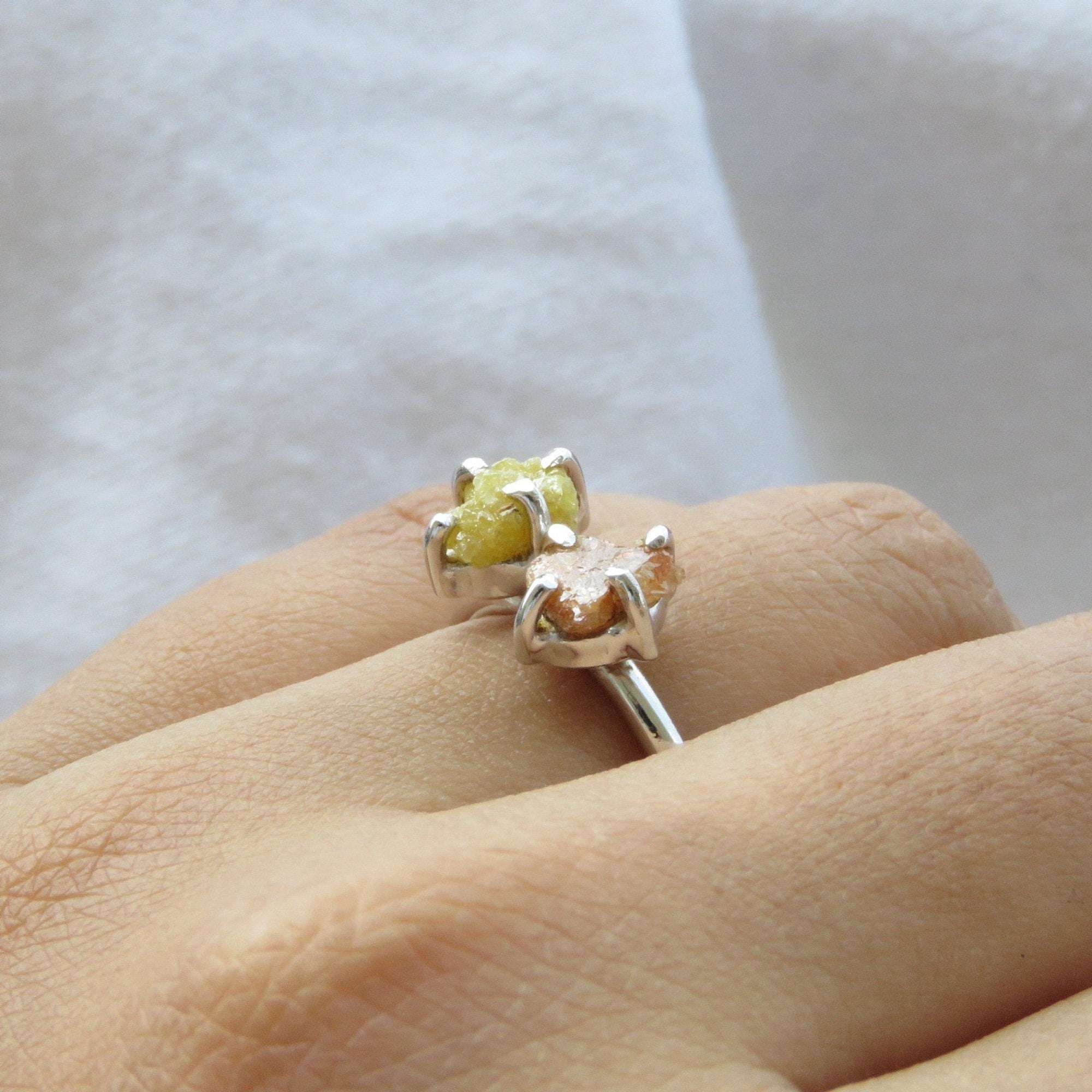 Natural Raw Yellow & Red Diamond Ring