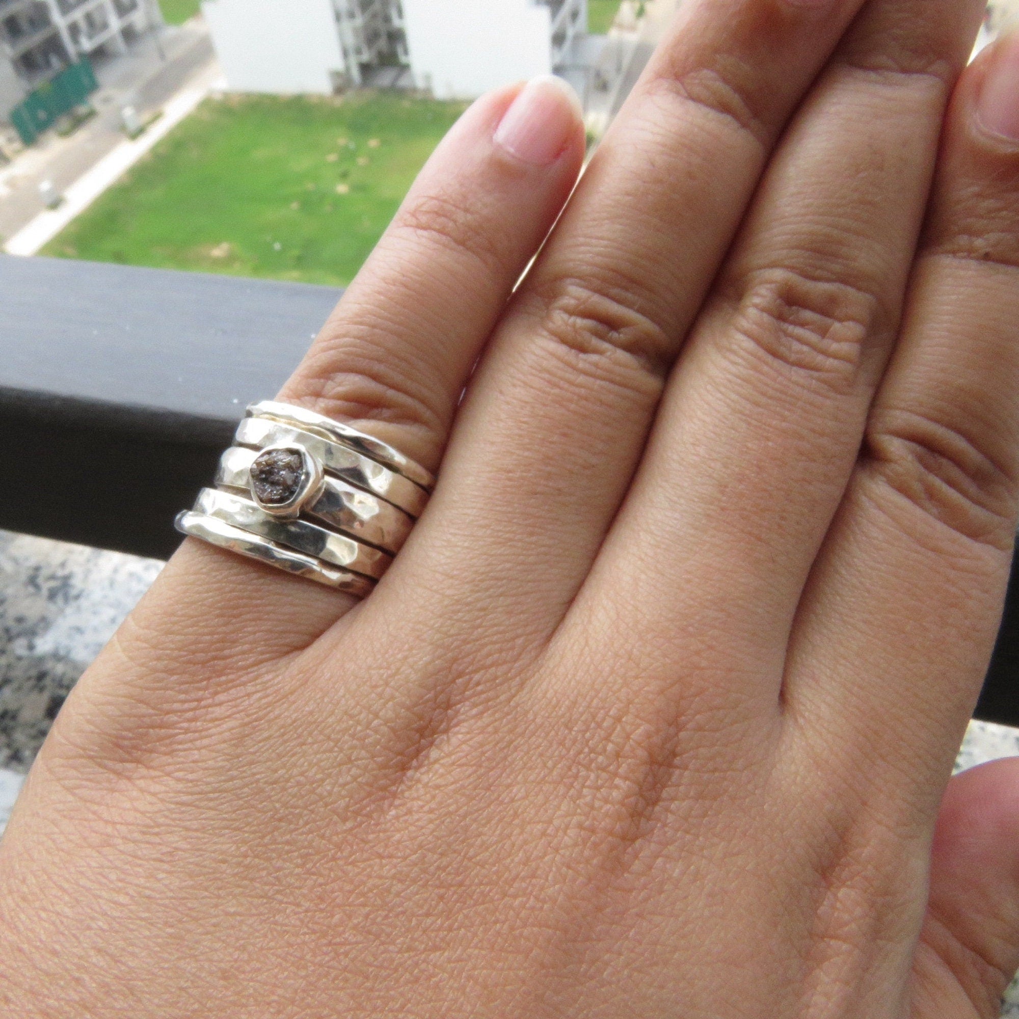 Chunky Boho Style Natural Raw Brown Diamond Ring