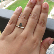 Sterling Silver Salt & Pepper Diamond Slice Solitaire Ring