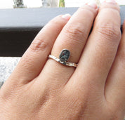 Sterling Silver Salt & Pepper Diamond Slice Solitaire Ring