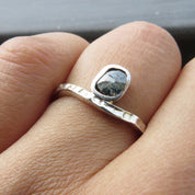 Sterling Silver Salt & Pepper Diamond Slice Solitaire Ring