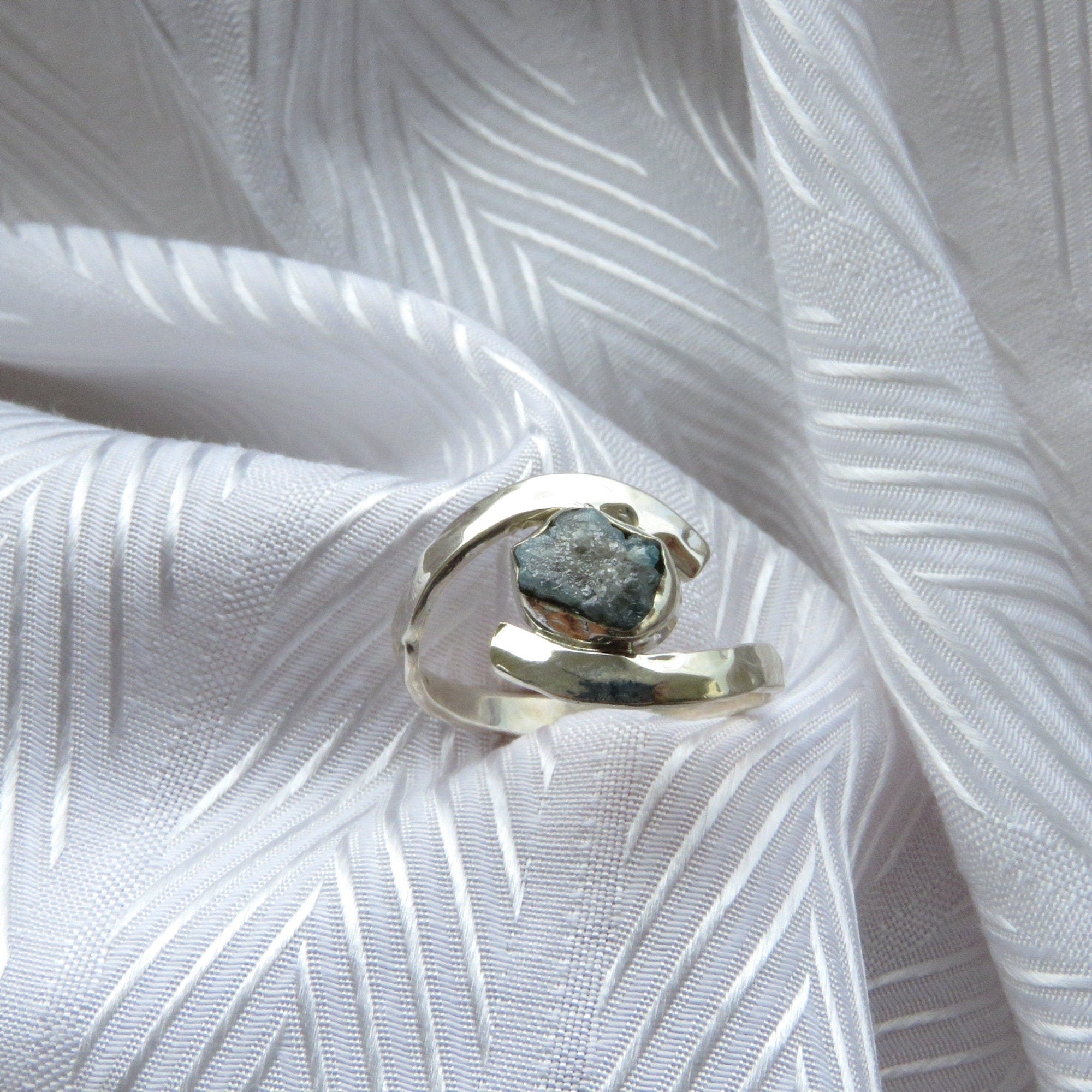 Natural Raw Blue Diamond Solitaire Statement Ring