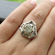 White Raw Diamond Chunky Boho Style Solitaire Statement Ring