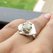 White Raw Diamond Chunky Boho Style Solitaire Statement Ring