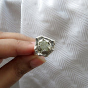 White Raw Diamond Chunky Boho Style Solitaire Statement Ring