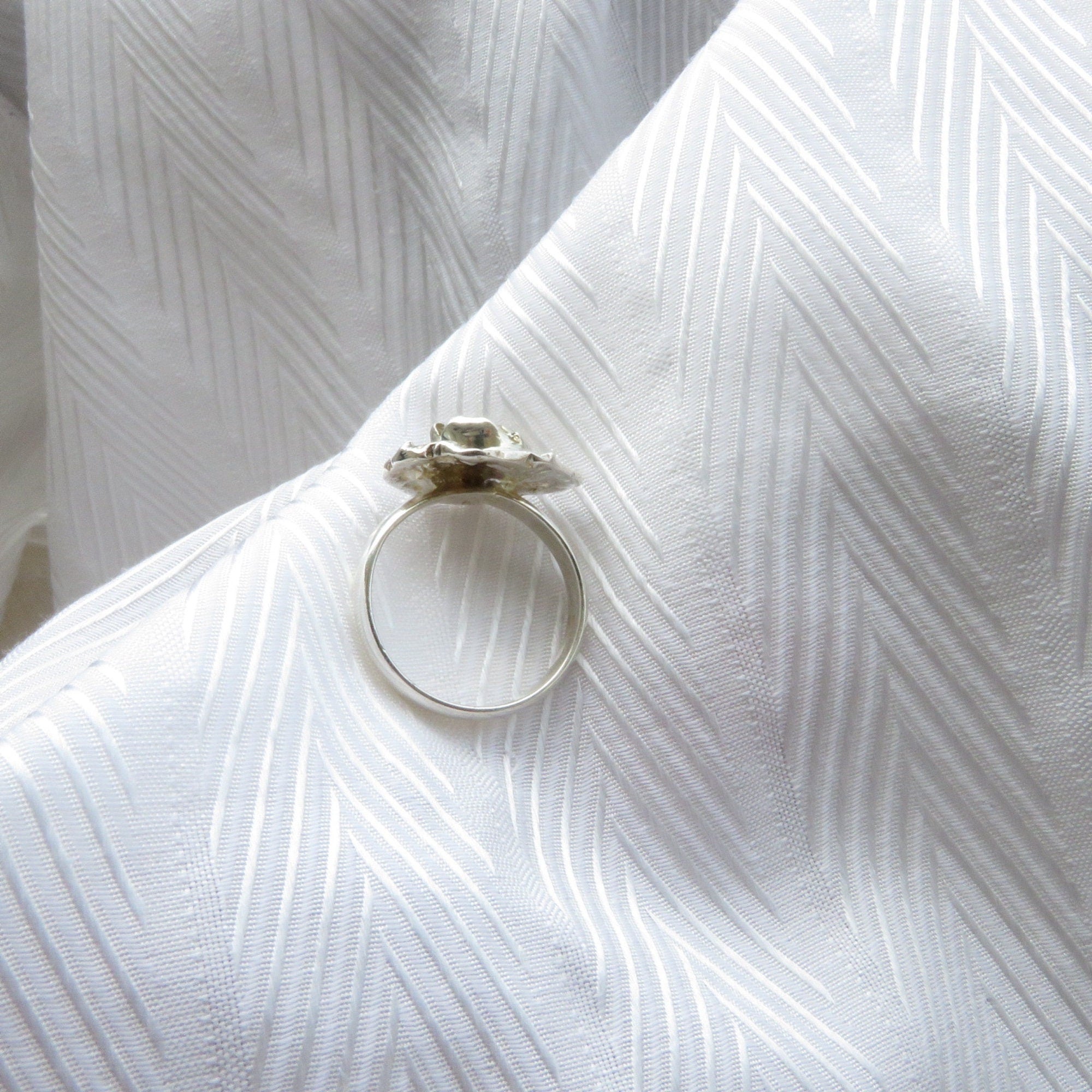 White Raw Diamond Chunky Boho Style Solitaire Statement Ring