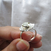 White Raw Diamond Chunky Boho Style Solitaire Statement Ring