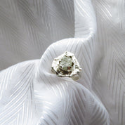 White Raw Diamond Chunky Boho Style Solitaire Statement Ring