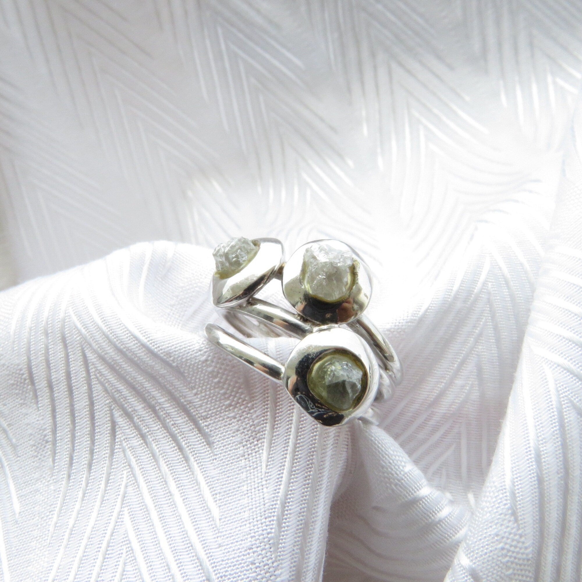 3 Stone Gray Raw Diamond Ring