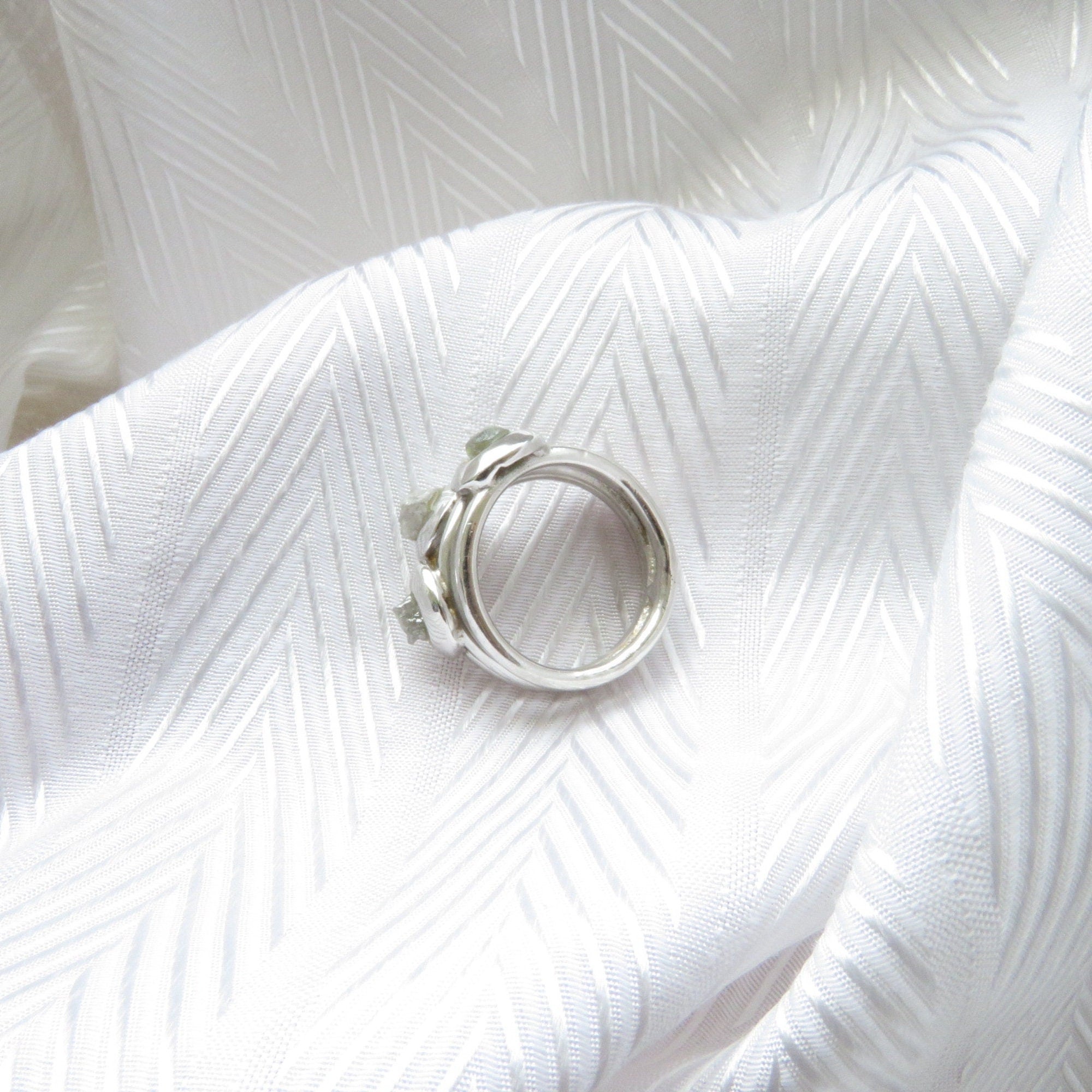 3 Stone Gray Raw Diamond Ring
