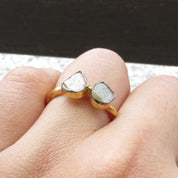 2 Stone Raw Yellow Diamond Ring