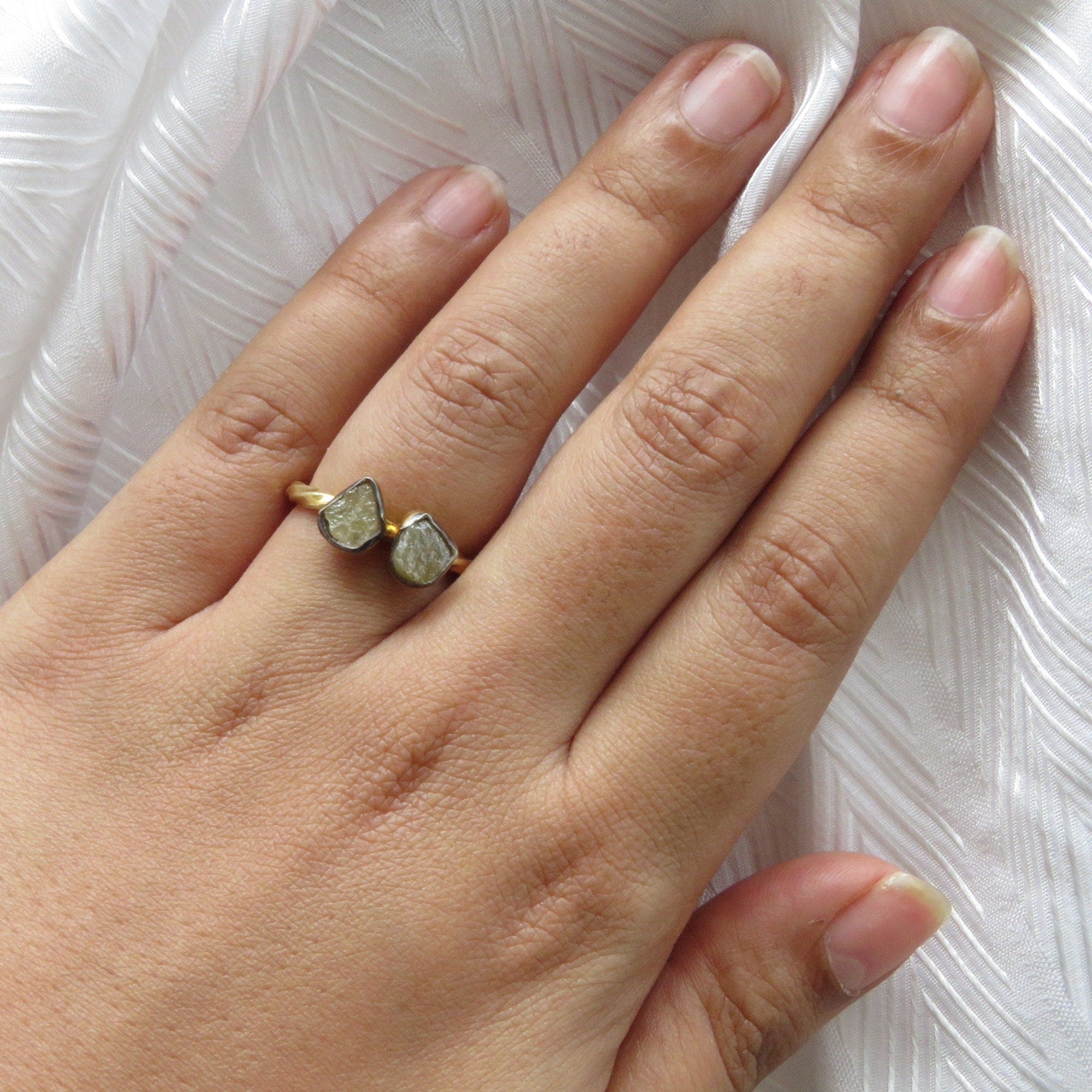 2 Stone Raw Yellow Diamond Ring