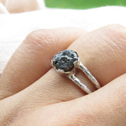Black Raw Diamond Solitaire Everyday Wear Ring