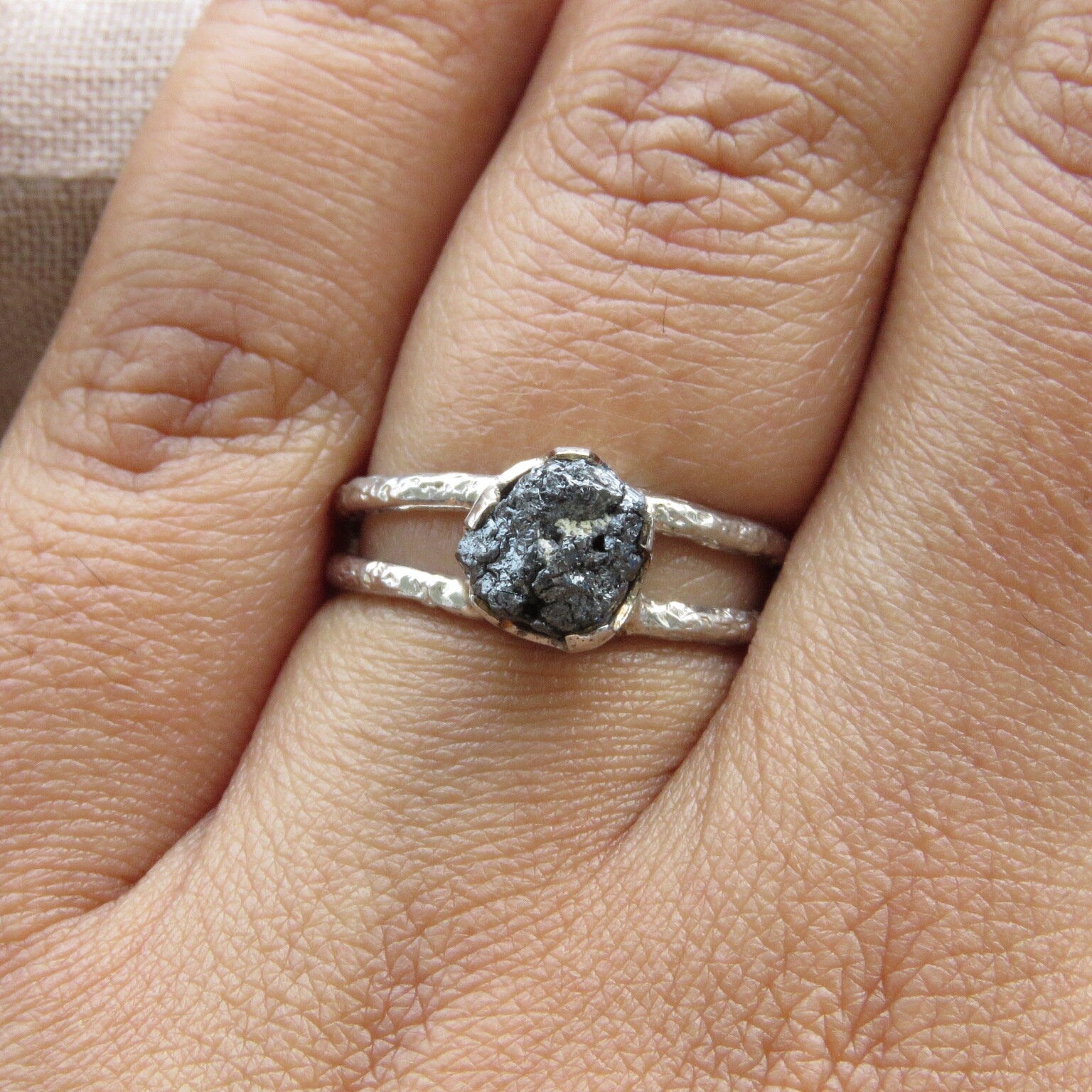 Black Raw Diamond Solitaire Everyday Wear Ring