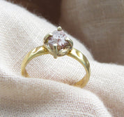 Brown Raw Diamond Gold Hammered Solitaire Statement Ring