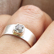 Raw Rough Gray Diamond Solitaire Band Ring