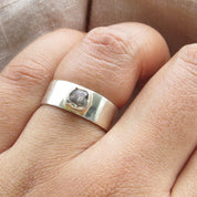 Raw Rough Gray Diamond Solitaire Band Ring