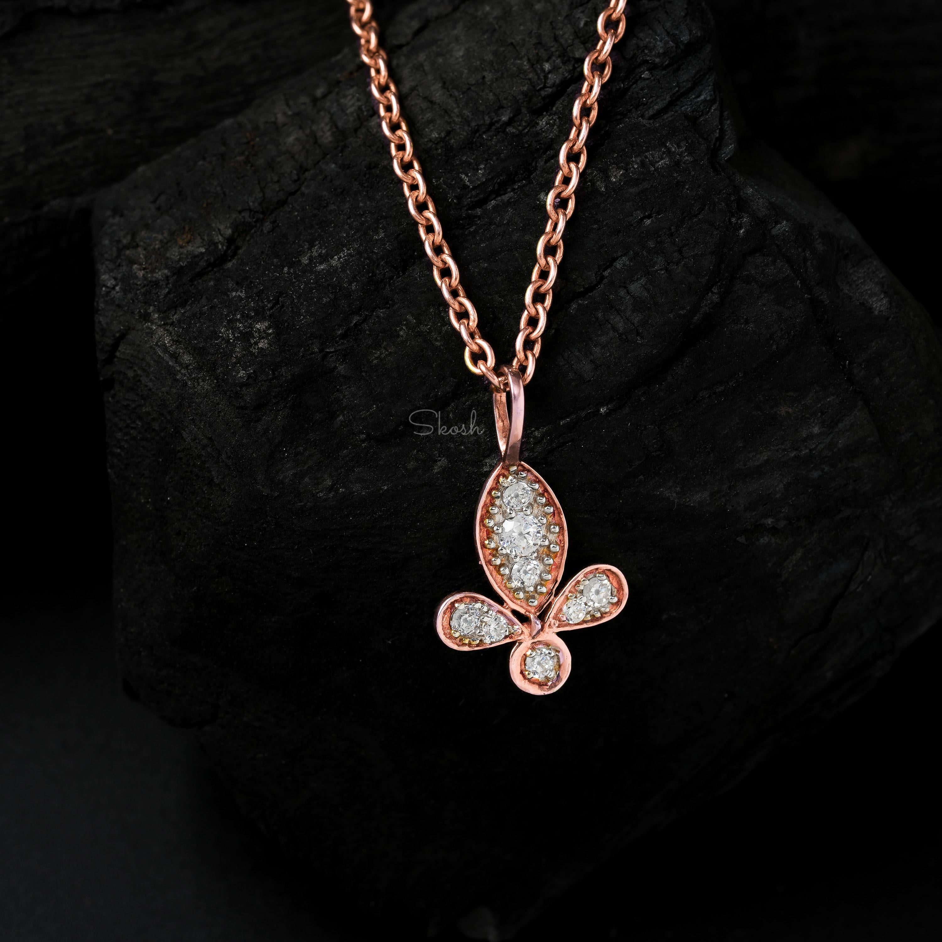 Lotus Inspired Diamond Charm Pendant Necklace