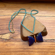 Hand Carved Butterfly Lapis Lazuli Pendant Necklace