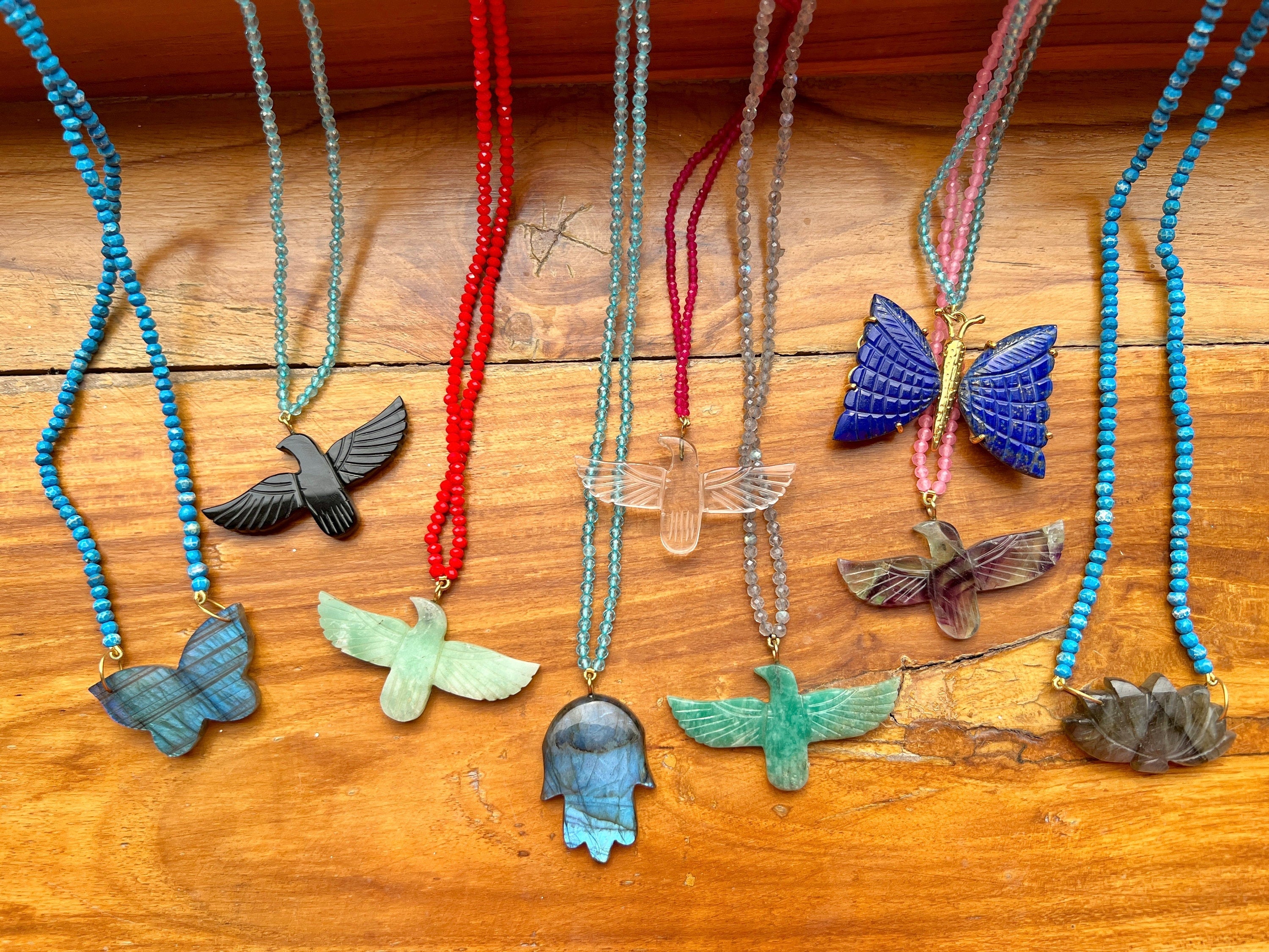 Fluorite Soaring Phoenix Bird Pendant Necklace