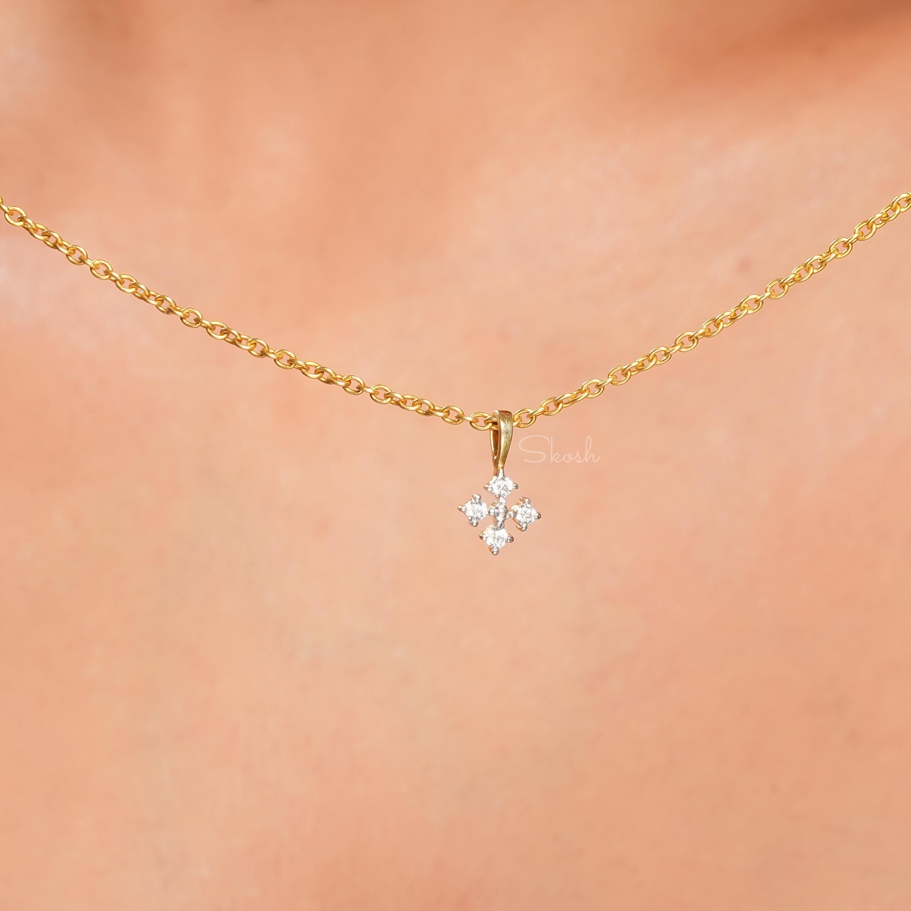 Four Pointer Diamond Charm Pendant Necklace