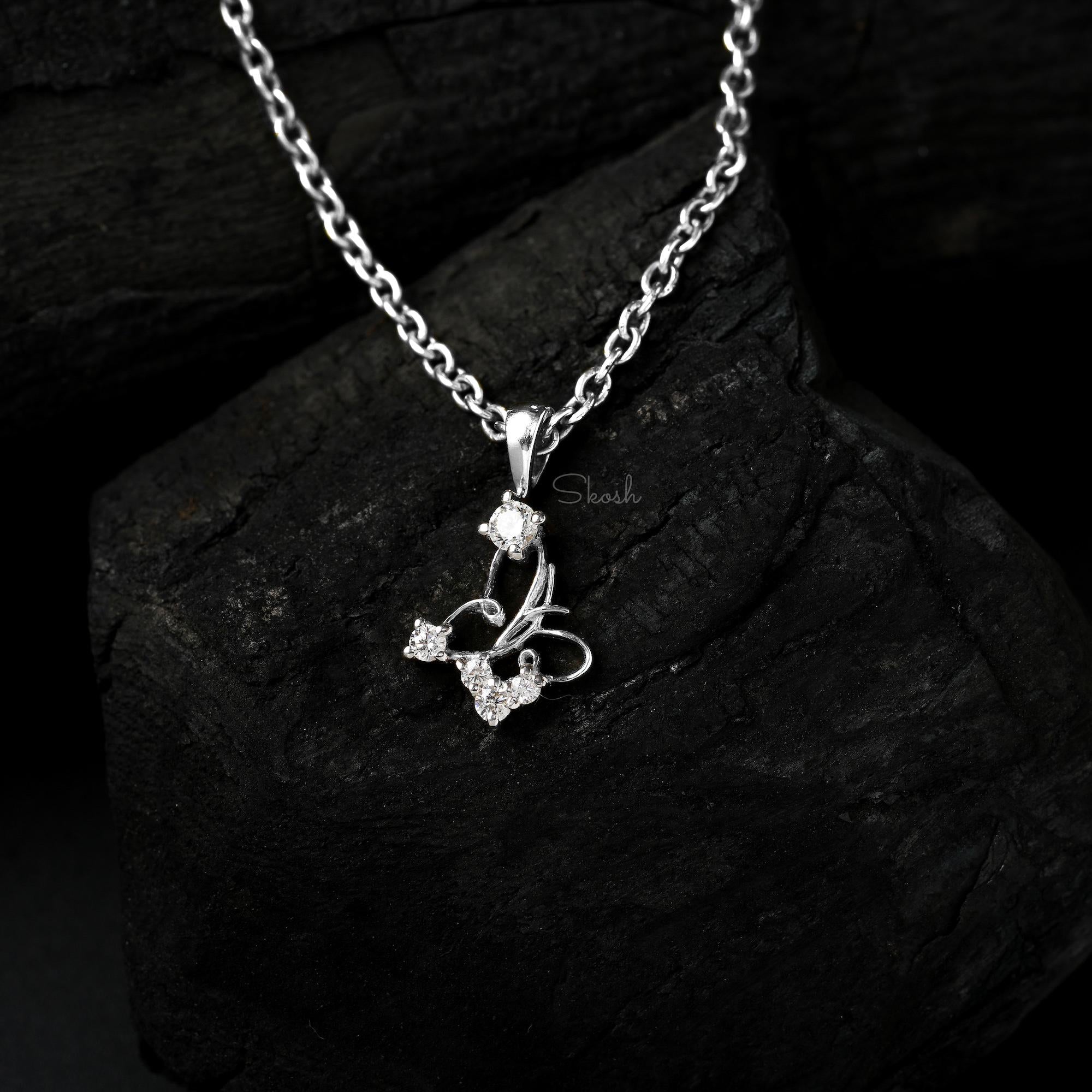Lab Grown Diamond Butterfly Charm Pendant Necklace