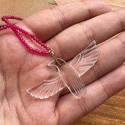 Hand Carved Crystal Soaring Phoenix Bird Pendant Necklace