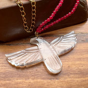 Hand Carved Crystal Soaring Phoenix Bird Pendant Necklace