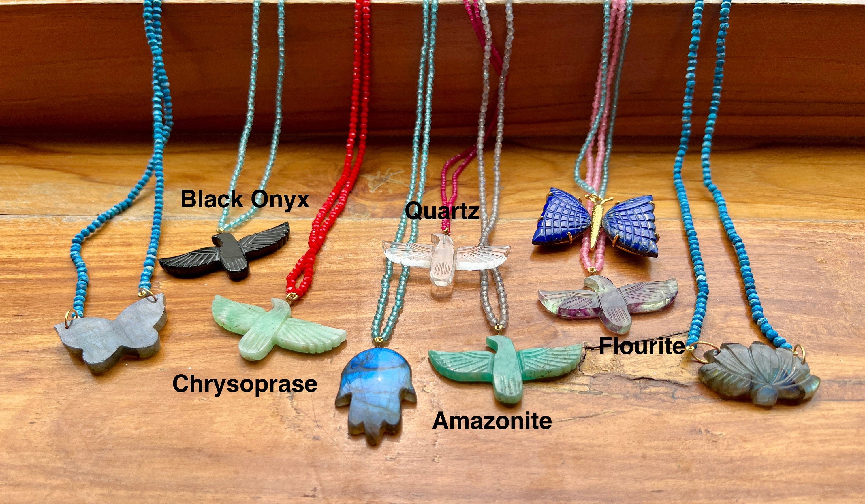 Fluorite Soaring Phoenix Bird Pendant Necklace