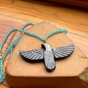 Black Onyx Soaring Phoenix Bird Pendant Necklace
