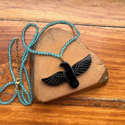 Black Onyx Soaring Phoenix Bird Pendant Necklace