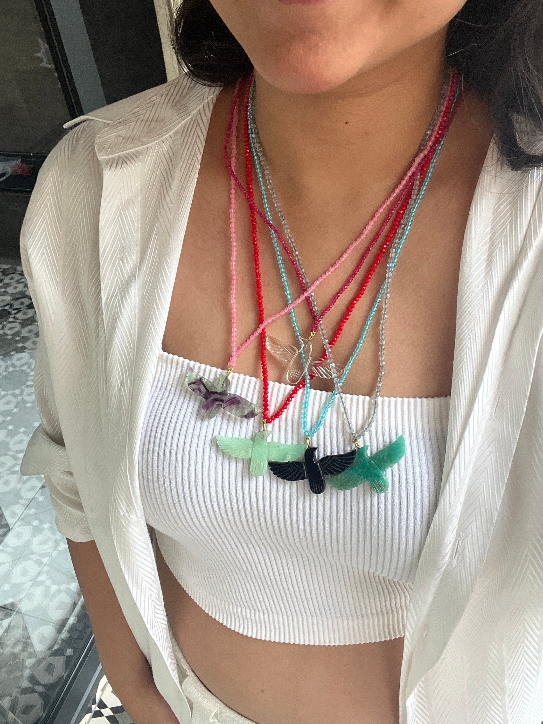 Green Amazonite Soaring Phoenix Bird Pendant Necklace