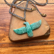 Green Amazonite Soaring Phoenix Bird Pendant Necklace