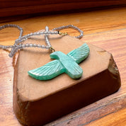 Green Amazonite Soaring Phoenix Bird Pendant Necklace